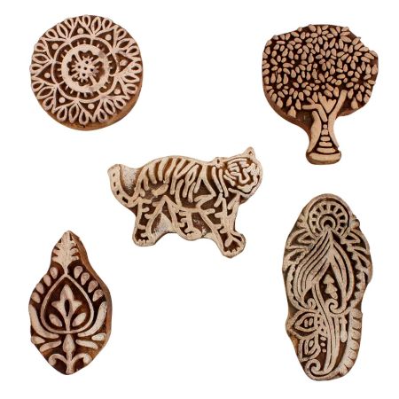 Set of 5 Piece New Mix Wooden Printing Blocks